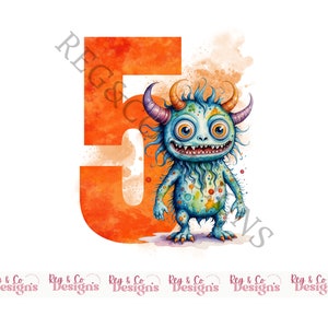 Birthday Sublimation Design, Monster, 5th Birthday, Monsters, Five, PNG, School, Birthday Boy, Birthday Girl, DTF, Uv-DTF, Digital Download