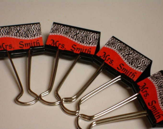 CUSTOM PERSONALIZED Teacher Binder Clips Red Zebra Etsy