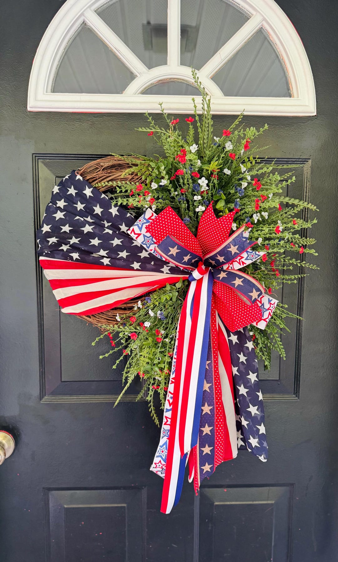 Patriotic American Flag Wreath With Bow | 4th of July Front Door Decor ...