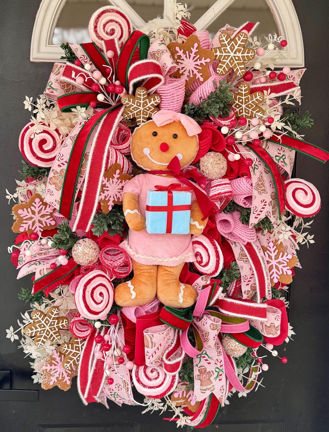 Pink Gingerbread Girl Christmas Door Wreath • Candyland Holiday Decor ...