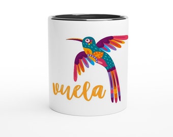 Vuela"- "Flieg" - Weiße Keramiktasse 11oz mit Farbe an der Innenseite
