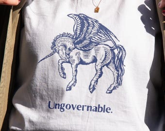 Ungovernable Unicorn Graphic Tee, Ironic Alpha Male Design