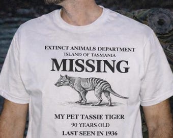 Tasmanian Tiger Thylacine shirt, missing thylacine shirt, extinct animals shirt, extinct marsupials, archaeologist shirt, marsupials tee