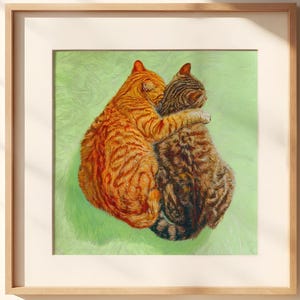 Brown Tabby Cat and Orange Ginger Tabby, best friends, introvert and extrovert, orange tabby cat painting, cat lover gift, cat mom art
