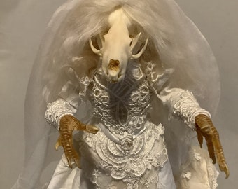 Spooky Ghost Bride costumed Skull Art Doll