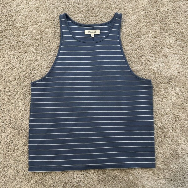 Madewell Damenhemd Größe Medium blau und weiß gestreift Tanktop Baumwolle kurz