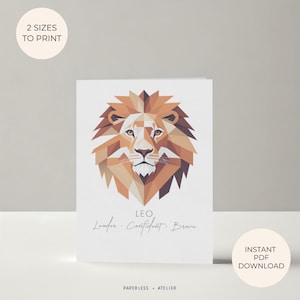 Druckbare Geburtstagskarte, Sternzeichen Löwe, Karte Leo, Sternzeichen Karte, Geburtstagskarte, Löwe, druckbare Grußkarte, Sofort Download Karte, DIY