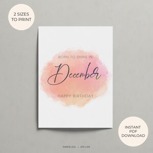 Afdrukbare verjaardagskaart, decemberkaart, december Born, Born in December, verjaardagskaart, afdrukbare wenskaart, direct downloaden, DIY
