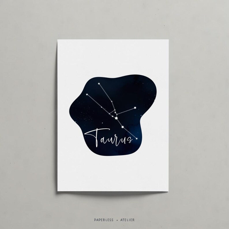 Taurus Cursive Printable Birthday Card, Taurus Constellation, Taurus Zodiac, Taurus ...