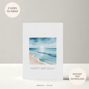Printable Birthday Card, Summer Card, Summer Birthday, Sea, Minimalist Card, Beach Card, Printable Greeting Card, Instant Download Card, DIY