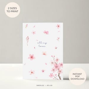 印刷可能な桜カード、花カード、桜、誕生日、母の日、あらゆる機会、印刷可能なカード、即時ダウンロードカード