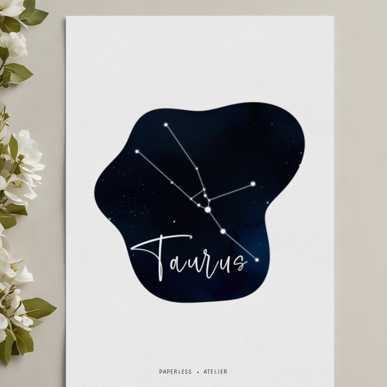 Taurus Cursive Printable Birthday Card, Taurus Constellation, Taurus Zodiac, Taurus ...