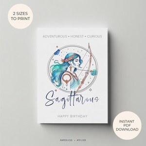 Printable Birthday Card, Boho Card, Sagittarius Zodiac, Sagittarius Card, Zodiacs Card, Birthday, Printable Card, Instant Download, DIY