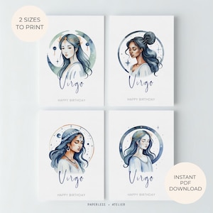 Printable Birthday Card, Virgo Zodiac, Virgo Card, Zodiacs Card, Birthday Card, Virgo, Printable Greeting Card, Instant Download Card, DIY
