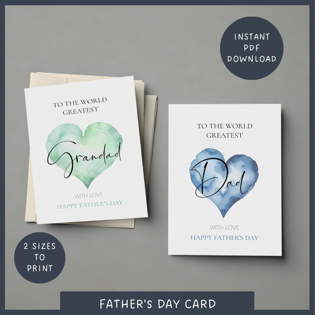 2 Printable Father's Day Card, Father's Day Card for Grandad, Card for ...