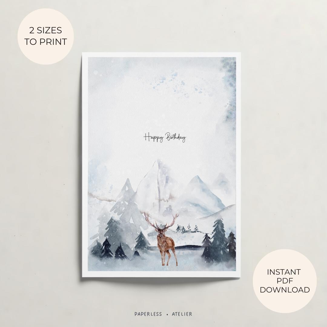 Printable Winter Birthday Card, Winter Card, Winter Birthday, Birthday ...