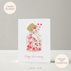 Printable Anniversary Card with Gift Tags, Anniversary Card, Happy Anniversary, Love Jar, Printable Greeting Card, Instant Download, DIY