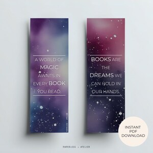 8 Printable Galaxy Bookmarks, Galaxy Bookmark, Printable Bookmark, Book Accessories, Reading Essentials, Minimalist, Space, Instant Download