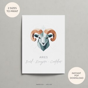 Printable Birthday Card, Aries Zodiac, Aries Card, Zodiacs Card, Ram, Printable Greeting Card, Instant Download Card, DIY