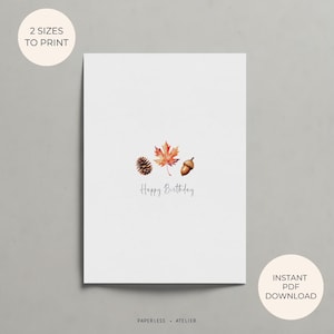 Cartão de aniversário de outono para impressão, aniversário de outono, aniversário de outono, cartão de outono, cartão de outono, outono, outono, cartão para impressão, download instantâneo
