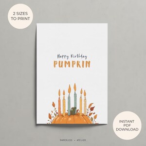 Carte d'anniversaire automne imprimable, anniversaire citrouille, joyeux anniversaire citrouille, anniversaire automne, anniversaire automne, carte imprimable, téléchargement immédiat