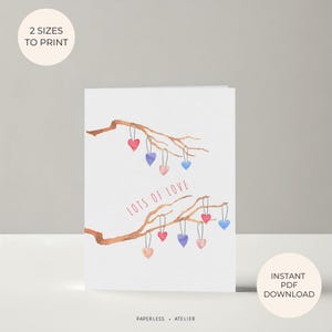 Printable Love Card with Gift Tags, Valentine&#39;s Day Card, Anniversary Card, Lots of Love, Printable Greeting Card, Instant Download, DIY
