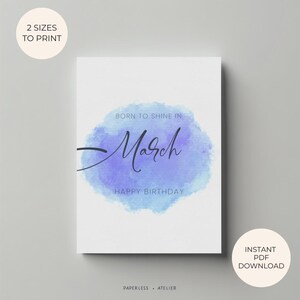 Printable Birthday Card, March Card, March Born, Born in March, Birthday Card, Printable Greeting Card, Instant Download, DIY