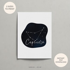 Carte d'anniversaire imprimable, constellation du Capricorne, zodiaque du Capricorne, carte Capricorne, carte du zodiaque, carte de voeux, téléchargement immédiat, bricolage