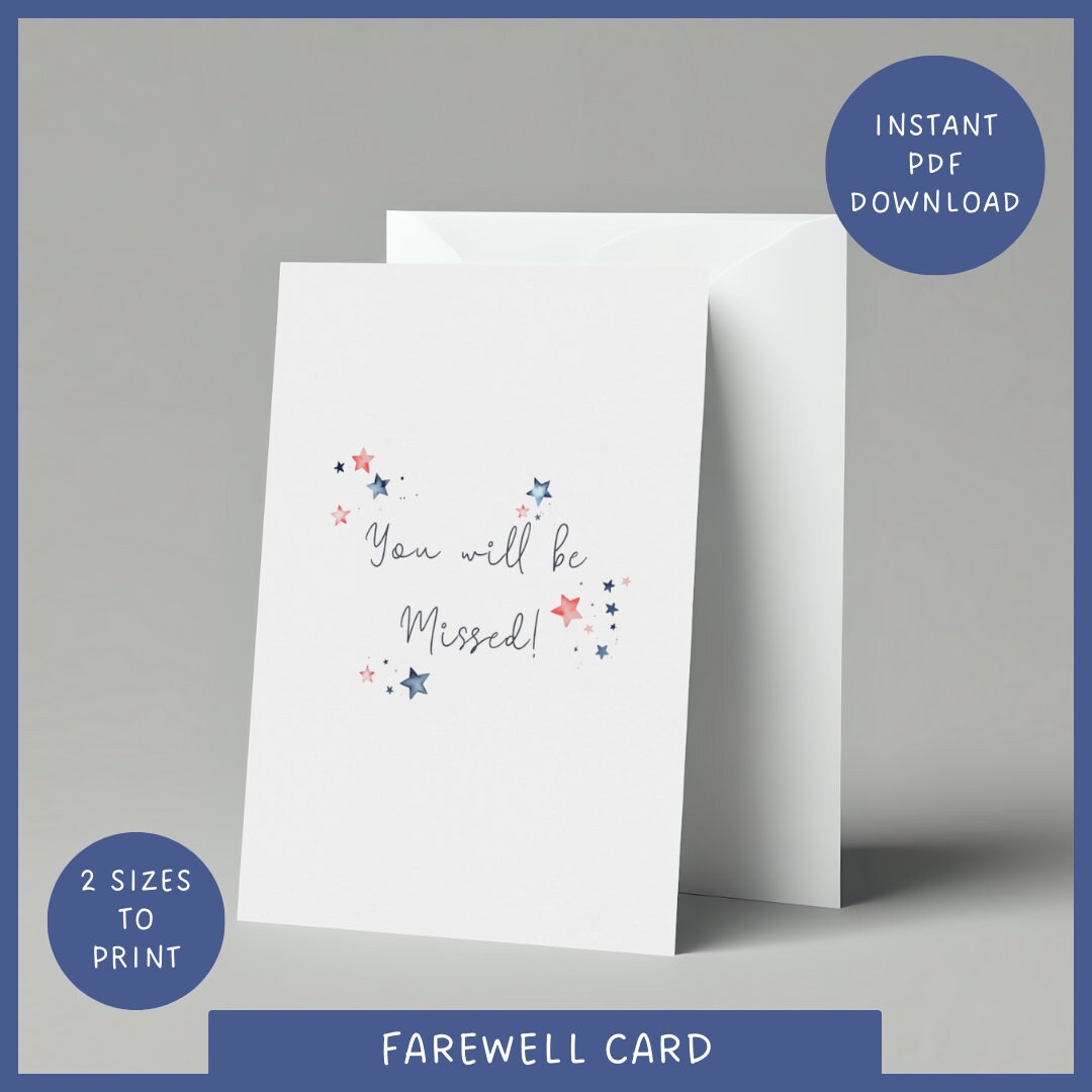 Printable Farewell Card, You Will Be Missed Card, Moving Travel Leaving