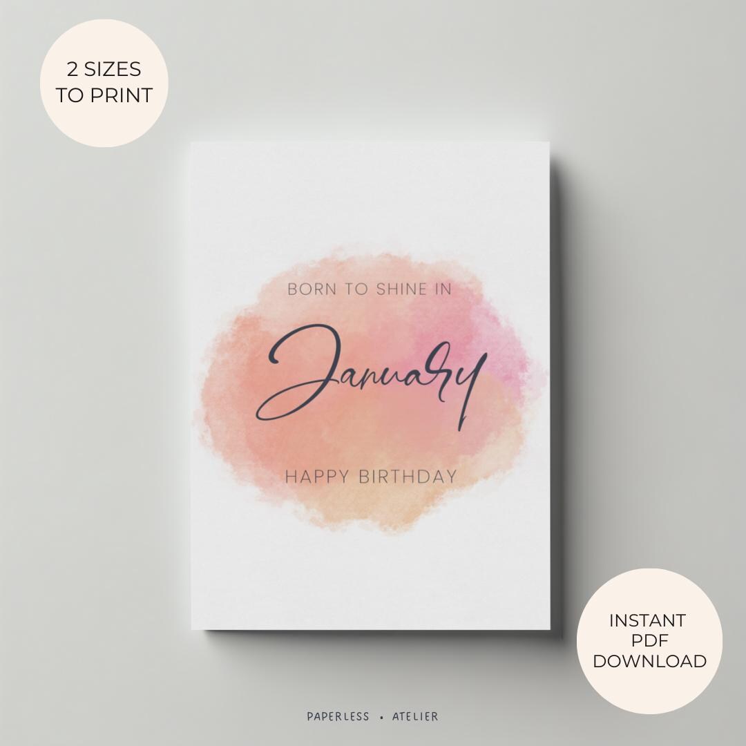 Printable Birthday Card, January Card, January Born, Born in January ...