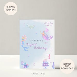 Printable Birthday Card, Mermaid and Sea-Themed Birthday Card, Summer Birthday Card, Printable Greeting Card, Instant Download Card, DIY
