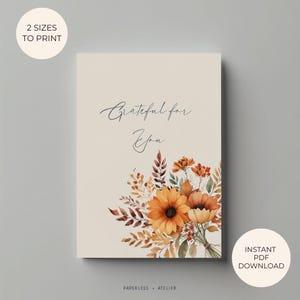 Tarjeta de Acción de Gracias para imprimir, Otoño, Feliz Día de Acción de Gracias, Agradecido por ti, Ramo, Saludo de otoño, Tarjeta para imprimir, Descarga instantánea