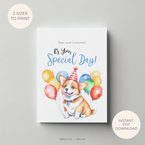 Druckbare Geburtstagskarte, Hundekarte, Hundeliebhaber, Karte zum Thema Hund, Corgis, Welpe, Corgis Welpe, druckbare Grußkarte, Sofort Download, DIY