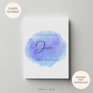 Printable Birthday Card, June Card, June Born, Born in June, Birthday Card, Printable Greeting Card, Instant Download, DIY