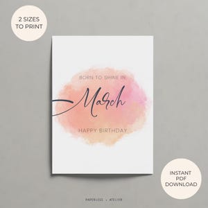 Printable Birthday Card, March Card, March Born, Born in March, Birthday Card, Printable Greeting Card, Instant Download, DIY