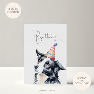 Printable Birthday Card, Dog Card, Dog Lover, Dog-themed Card, Border Collie, Printable Greeting Card, Instant Download, DIY