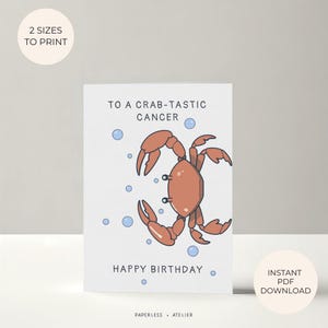 Druckbare Geburtstagskarte, Sternzeichen Krebs, Cancer Karte, Sternzeichen Karte, Geburtstagskarte, Krabbe, druckbare Grußkarte, Instant Download Karte, DIY