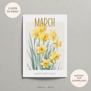 Printable Birthday Card, March Birth Flower Card, March Born, Born in March, Daffodils, Printable Greeting Card, Instant Download, DIY