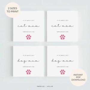 Carte de fête des mères imprimable, maman chien, maman chat, maman chien, maman chat, maman animal de compagnie, maman animal de compagnie, carte de voeux imprimable, carte à téléchargement immédiat