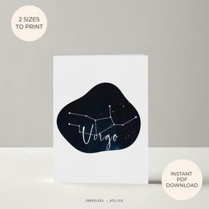 Printable Birthday Card, Virgo Constellation, Virgo Zodiac, Virgo Card, Zodiacs Card, Printable Greeting Card, Instant Download Card, DIY