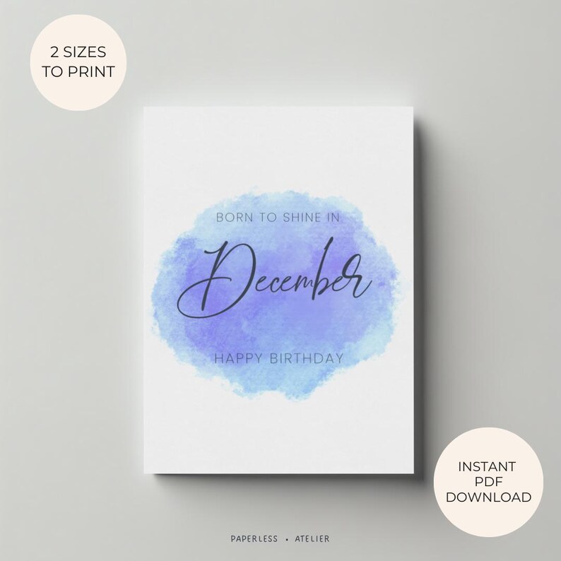 Printable Birthday Card, December Card, December Born, Born in December ...