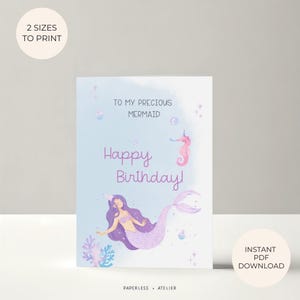Printable Mermaid Birthday Card, Mermaid, Mermaid Birthday Card, Sea Themed Card, Summer, Printable Greeting Card, Instant Download, DIY