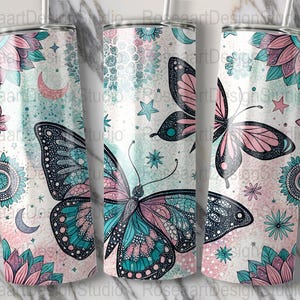 Butterfly Tumbler Design, Tumbler Wrap Print, Floral Design, Commercial Use, Straight Tapered 20oz Skinny Tumbler Wraps, Digital PNG