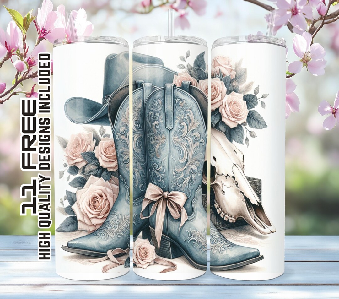 Cowgirl Boots 20 Oz Tumbler Wrap, Cowgirl Boots PNG Design 20 Oz Skinny ...