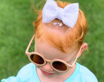 White glitter sparkle bow | baby headband, girls hair clip, flower girl, birthday bow