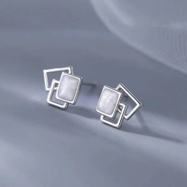 Elegant Silver Stud Earrings - Trendy Square Geometric Design - Fashion Jewelry for Women - Perfect Gift