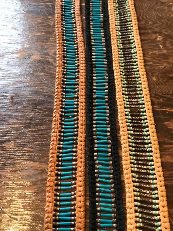 Eren Kobrinsky Coral Turquoise & Silver Beaded Black Suede Belt Hand Made Leather Belts - Etsy Israel main image 2