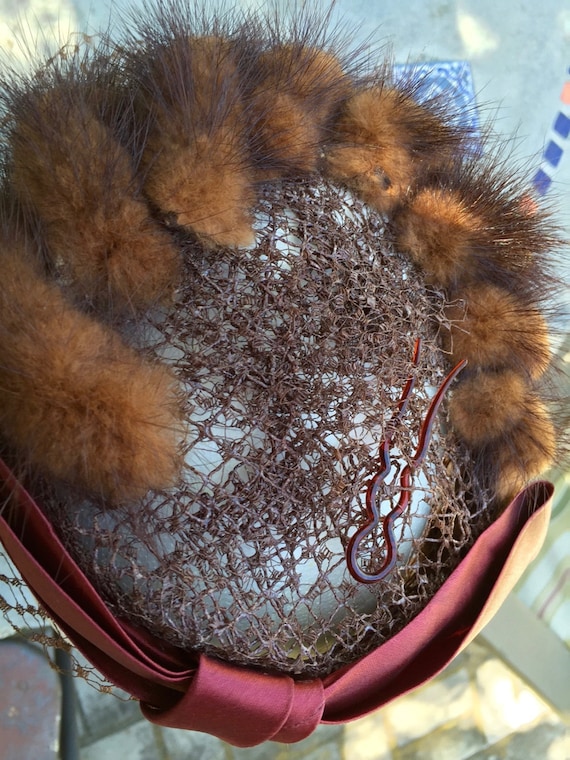 Vintage Hat with Mink Trim and Netting - image 5
