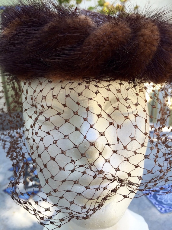 Vintage Hat with Mink Trim and Netting - image 3