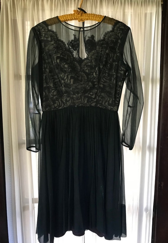 Vintage Black Lace and Chiffon dress - image 2